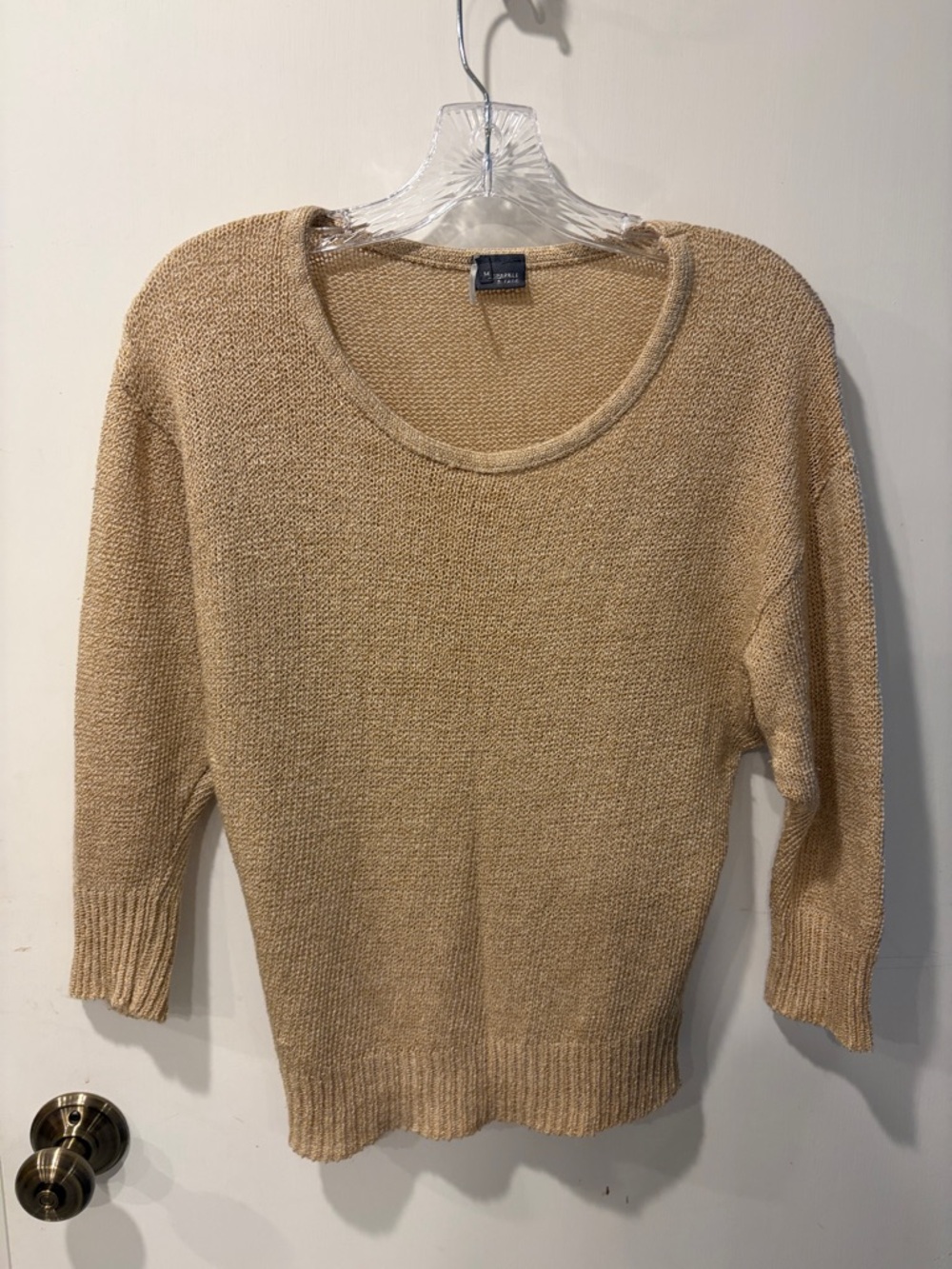 Sparkle & Fade Women's Tan Knit Scoop Neck Sweater M 3/4 sleeves